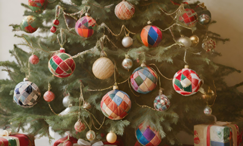 Árvore de Natal decorada em patchwork e artesanato